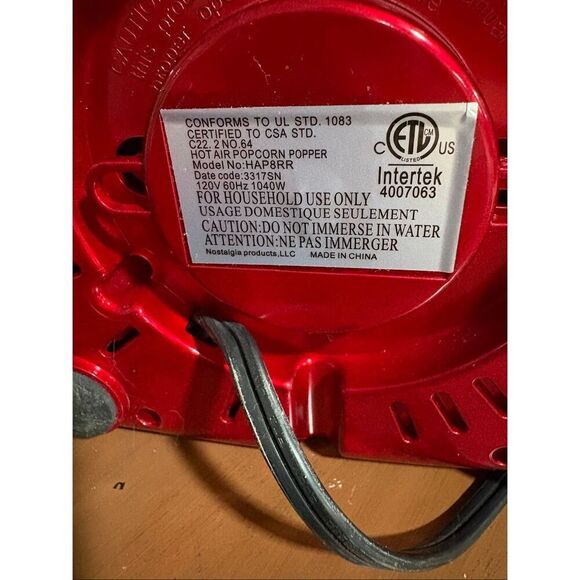 Nostalgia Hot Air Popper, Popcorn Popper, Red - Picture 7 of 9